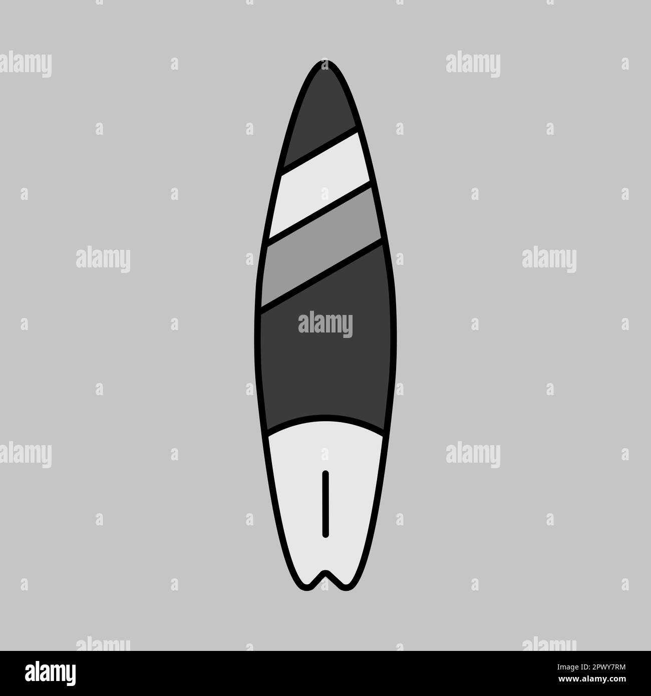 Surfboard grayscale vector isolated icon. Summer sign. Graph symbol for travel and tourism web site and apps design, logo, app, UI Stock Photo
