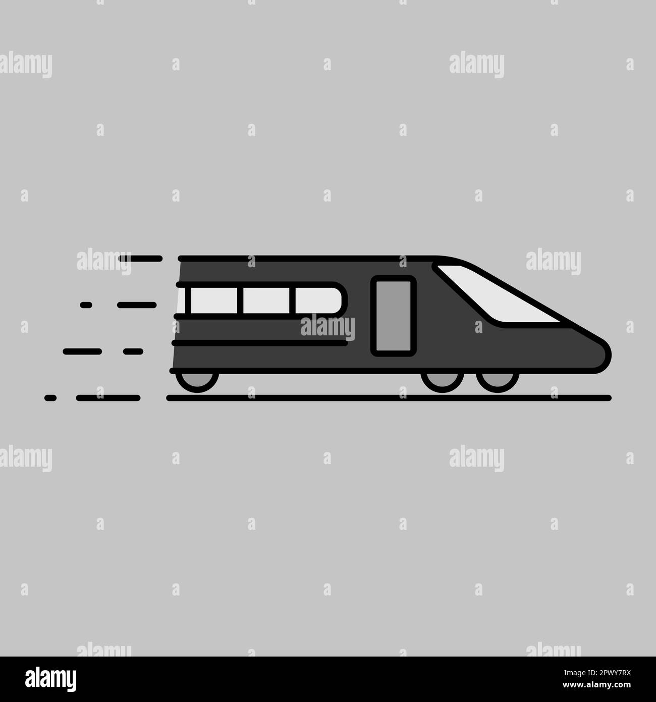 High-speed passenger train grayscale vector icon. Graph symbol for travel and tourism web site and apps design, logo, app, UI Stock Photo