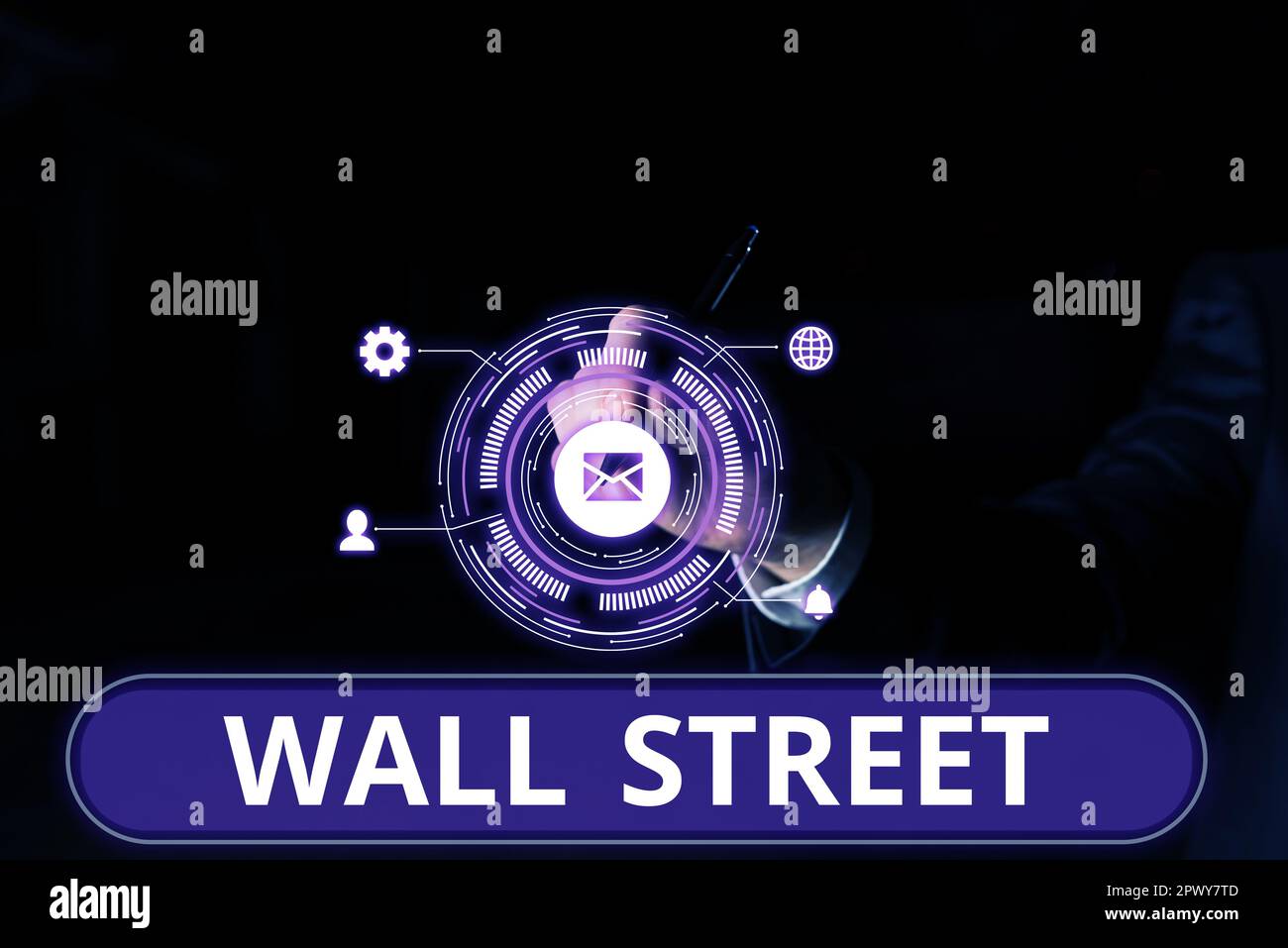 Text caption presenting Wall Street, Concept meaning Home of the New York Stock Exchange