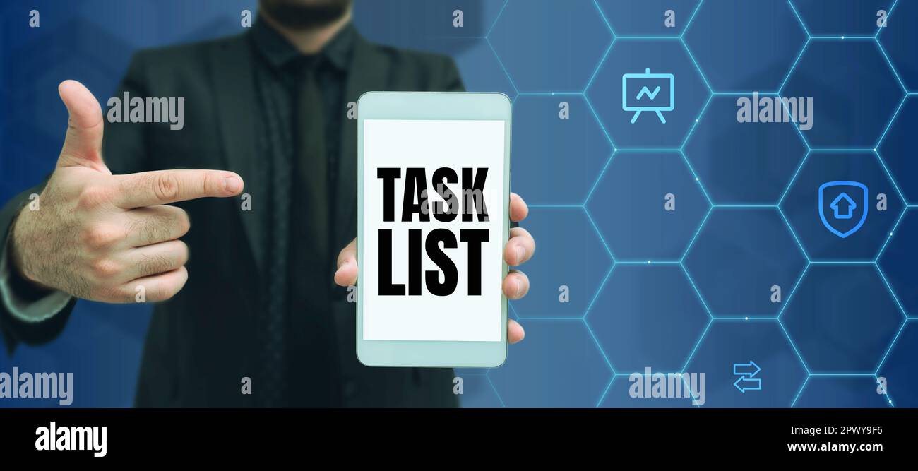 Conceptual display Task List, Word for Planification reminder group of