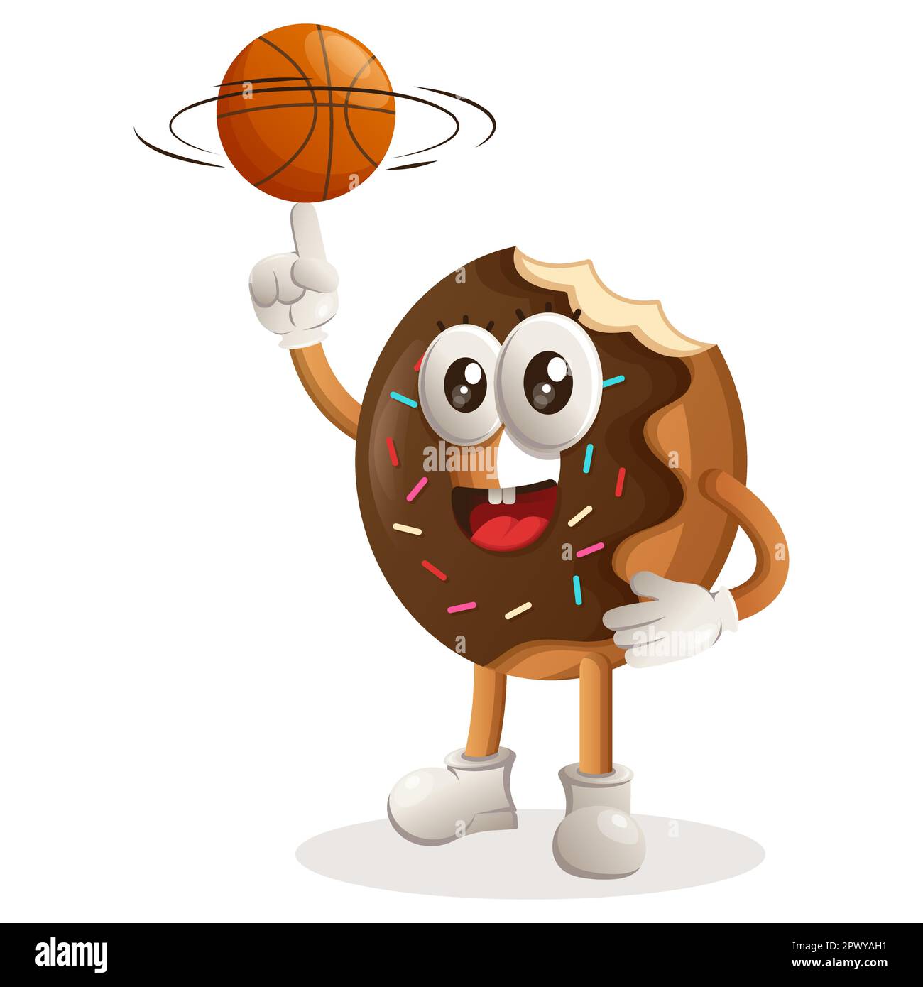 Cute donut mascot playing basketball, freestyle with ball. Perfect for food store, small business or e-Commerce, merchandise and sticker, banner promo Stock Vector