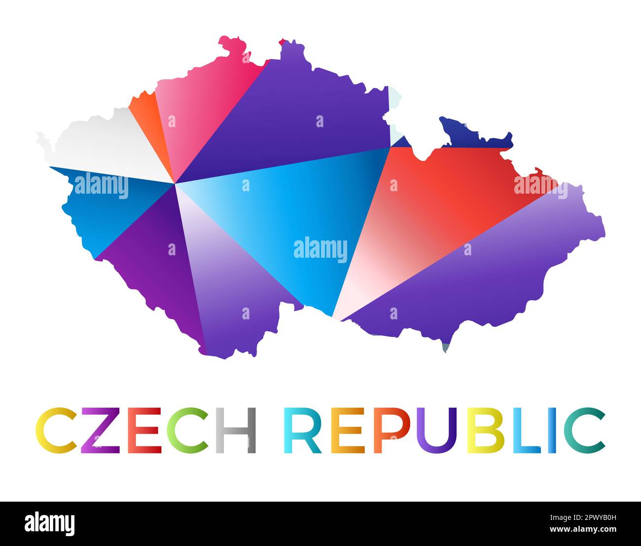 Bright colored Czech Republic shape. Multicolor geometric style country logo. Modern trendy design. Appealing vector illustration. Stock Vector