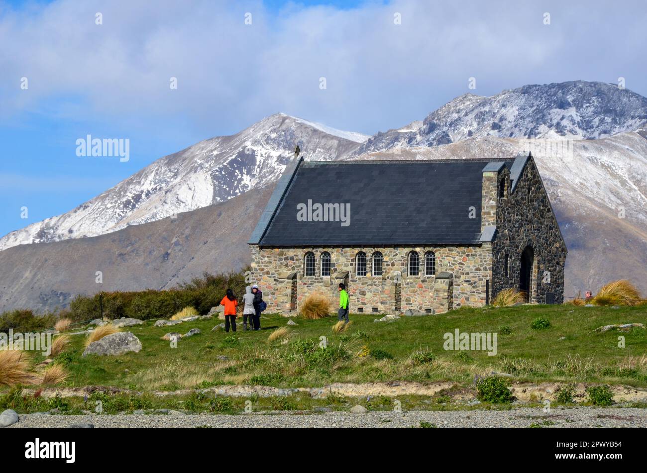 Church of the Good Shepherd on the Scenic Shores of Lake Tekapo in New Zealand Stock Photo