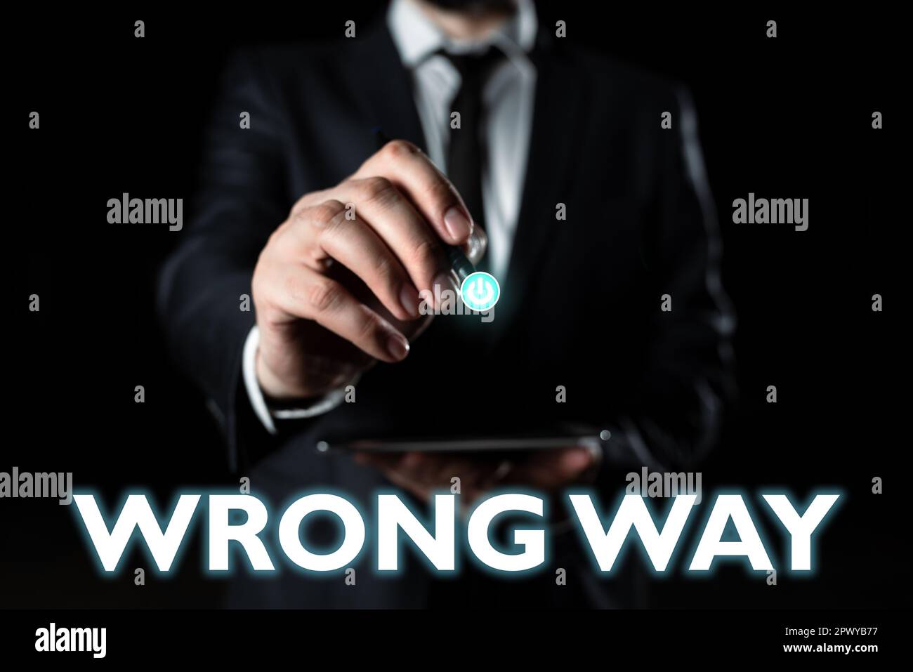 Text caption presenting Wrong Way, Business concept taking an unsuitable or undesirable manners or direction Stock Photo