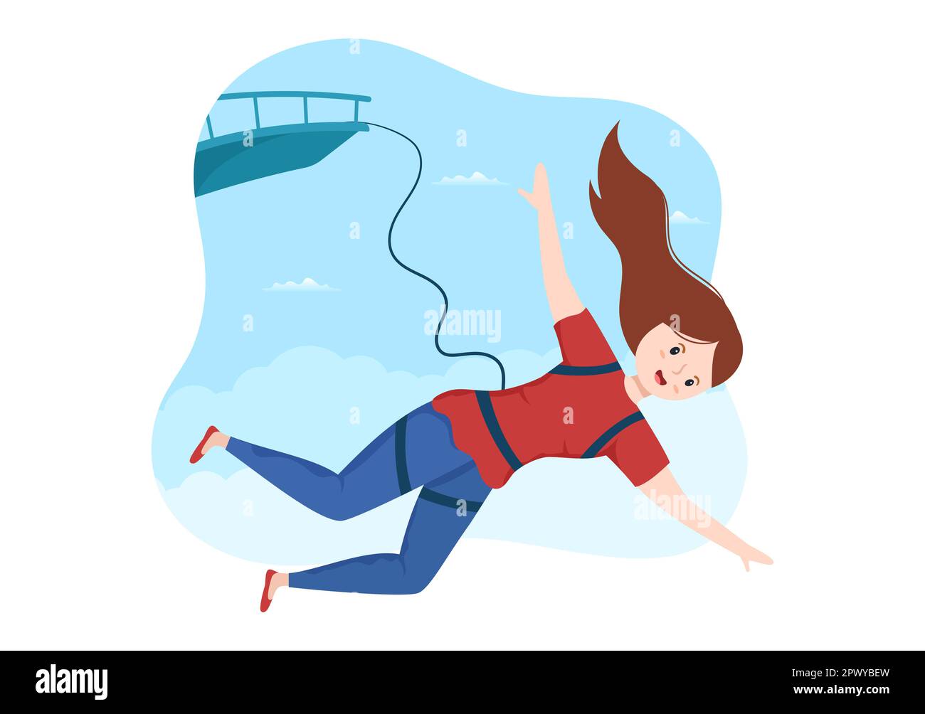 Bungee Jumping Illustration with a Person Wearing an Elastic Rope ...