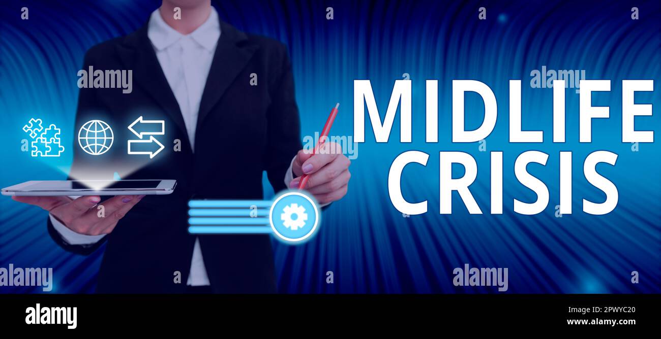 Handwriting text Midlife Crisis, Business concept Software development technique Decomposing an application Stock Photo