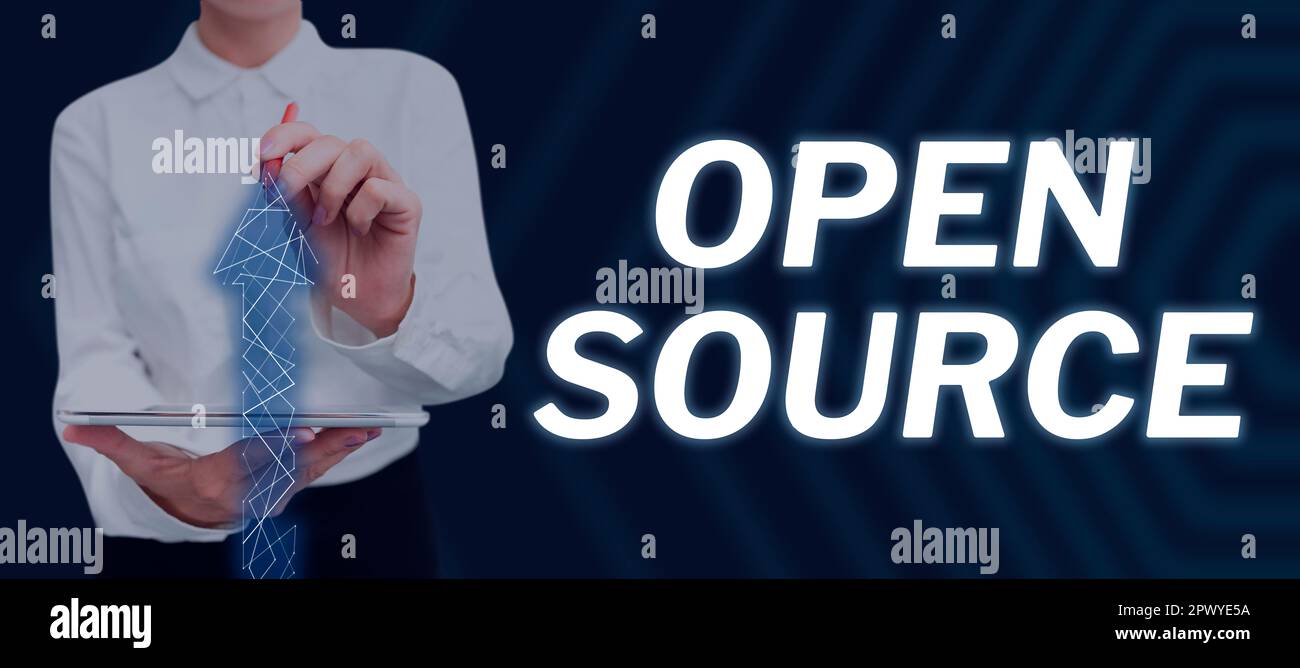 Conceptual display Open Source, Business showcase denoting software which original source code freely available Stock Photo