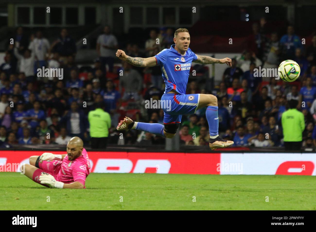 Mexico City, Mexico. 29th Apr, 2023. Carlos Rotondi of Cruz Azul in action during the football match between Santos Laguna and Cruz Azul of the closing tournament 2023 at Azteca stadium. on April 29, 2023 in Mexico City, Mexico. (Credit Image: © Ismael Rosas/eyepix via ZUMA Press Wire) EDITORIAL USAGE ONLY! Not for Commercial USAGE! Stock Photo