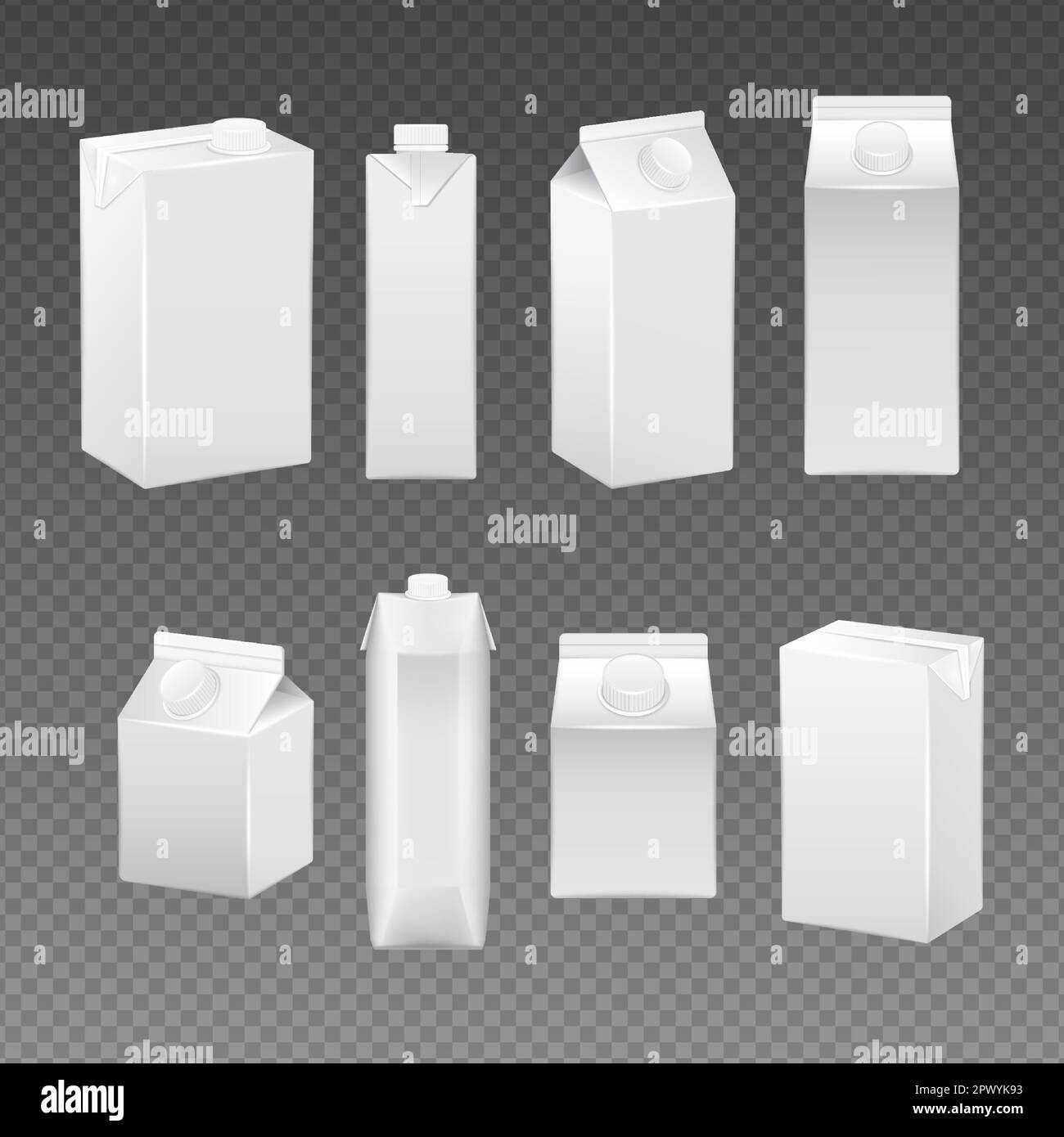 Carton milk, juice box. Mockup pack for drink bottle, 3d small paper