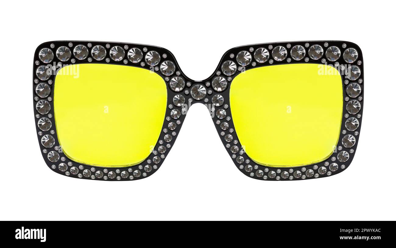 Yellow Sun Glasses Lens Cut Out on White. Stock Photo