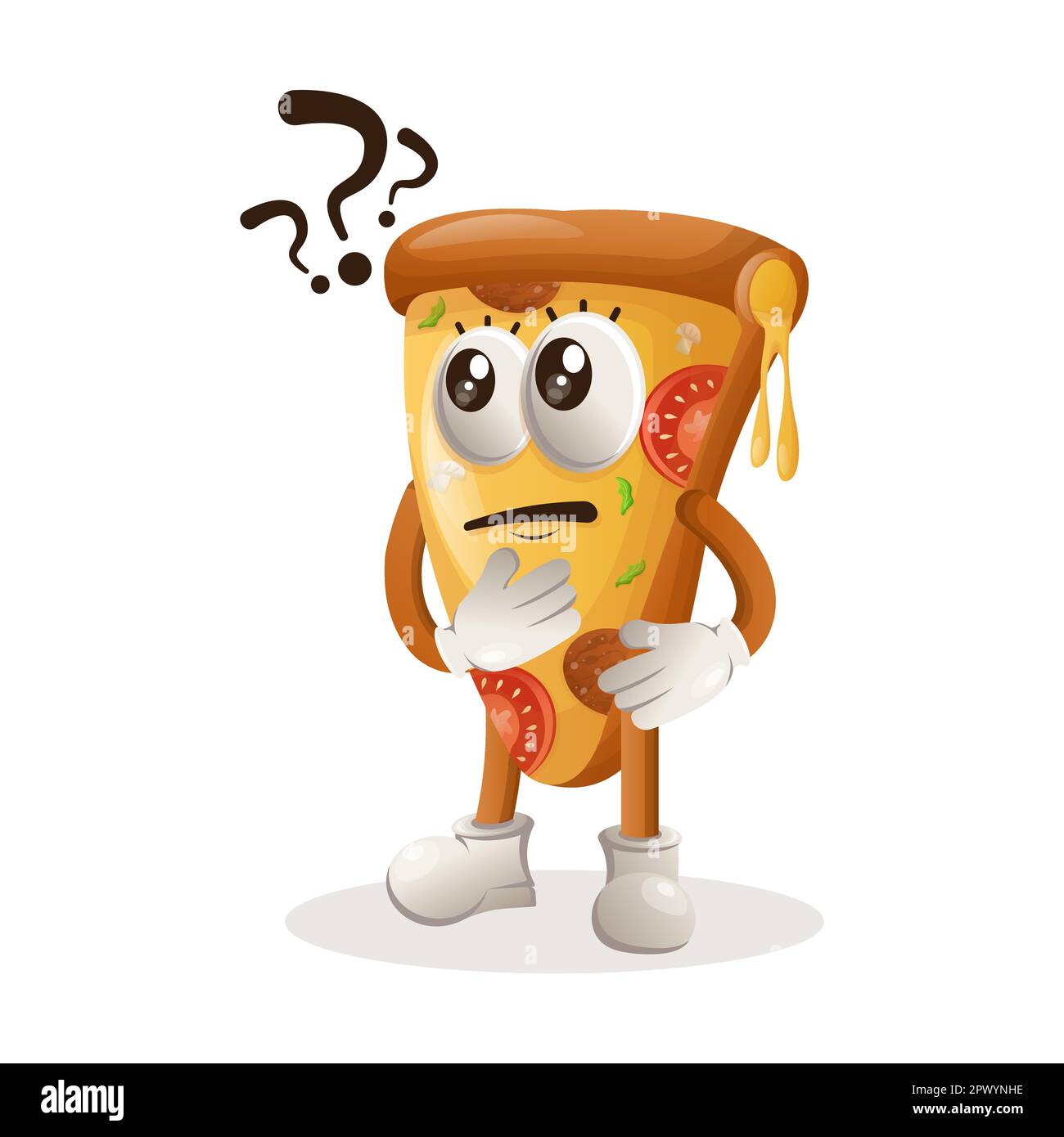 Cute pizza mascot asking questions. Perfect for food store, small