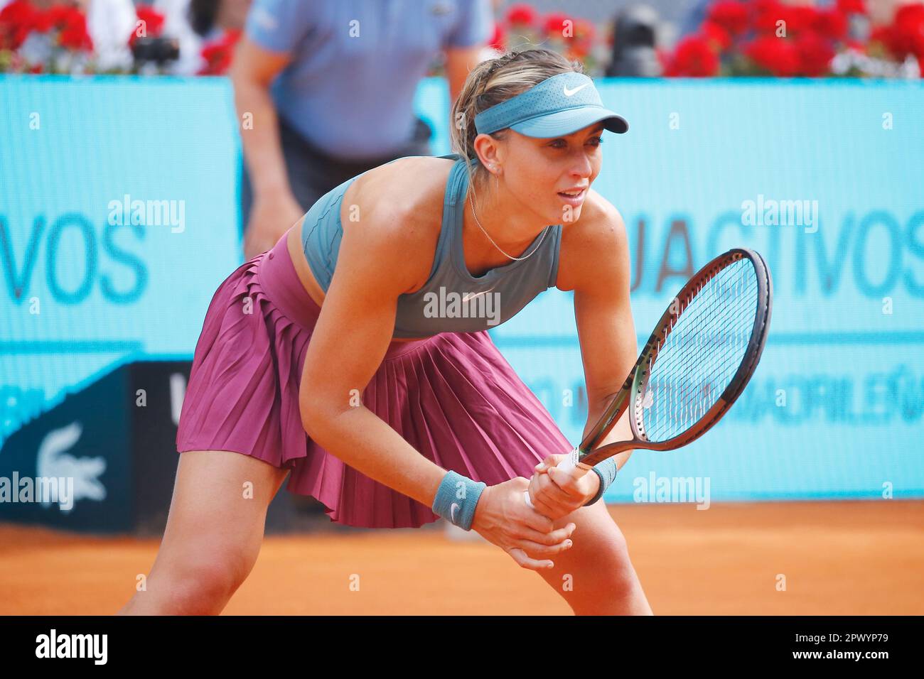 Madrid, Spain. 1st May, 2023. Paula Badosa (ESP) Tennis : Paula Badosa during singles round of 16 match against Maria Sakkari on the WTA 1000 tournaments Mutua Madrid Open tennis tournament at the Caja Magica in Madrid, Spain . Credit: Mutsu Kawamori/AFLO/Alamy Live News Stock Photo