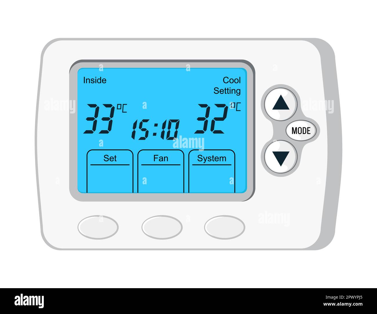 Thermostat vector. Controller with screen for floor, house heating, fan