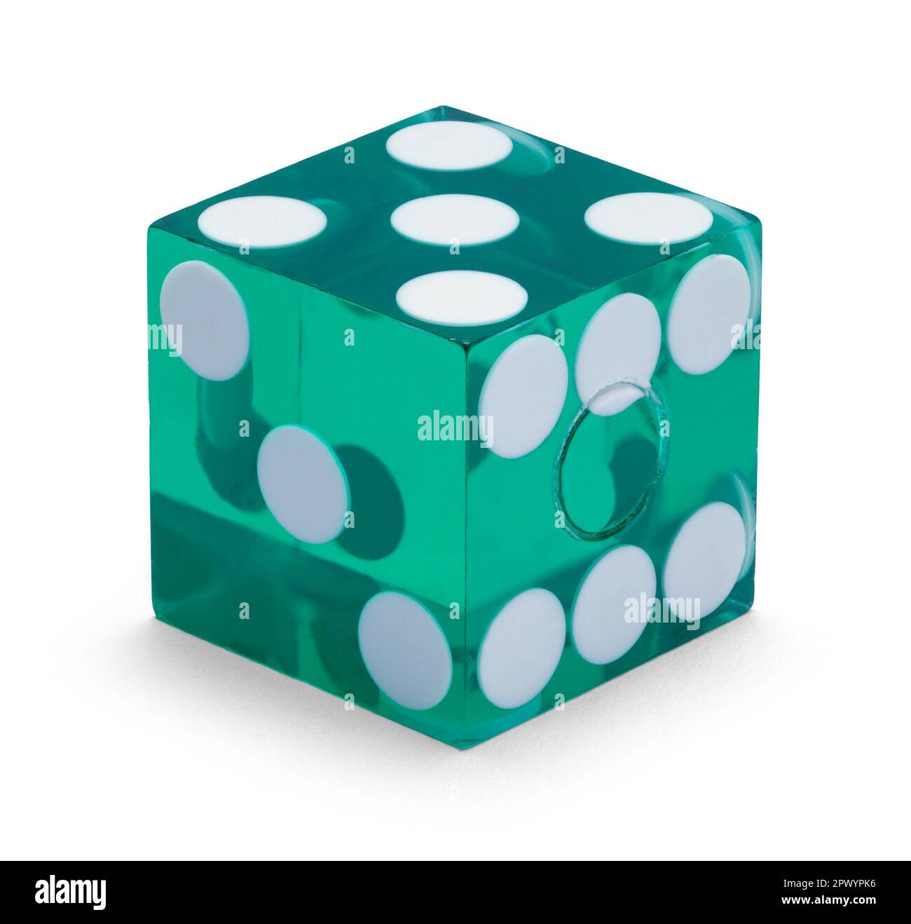 Single Green Dice Cut Out on White. Stock Photo
