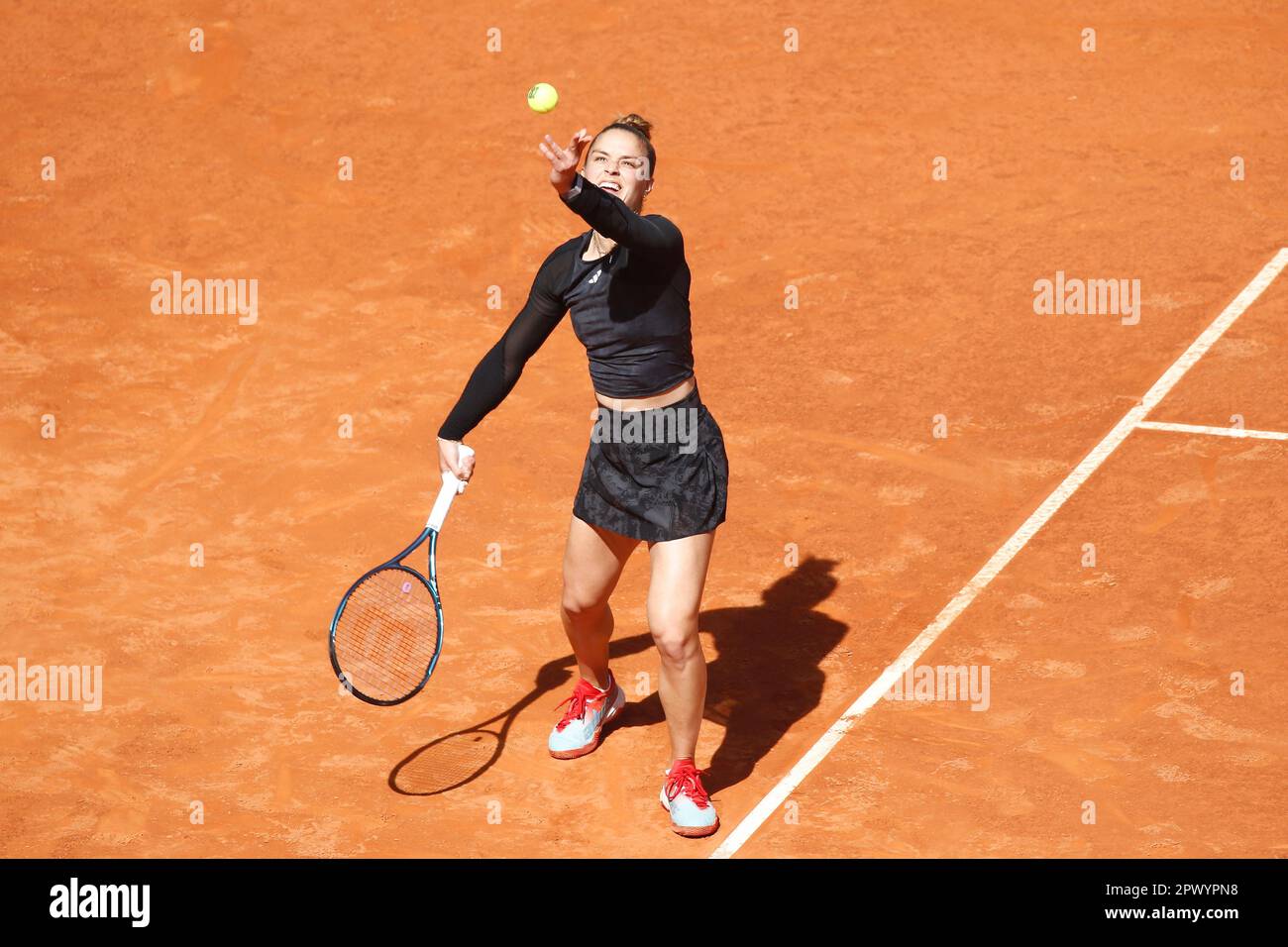 Madrid, Spain. 1st May, 2023. Maria Sakkari (GRE) Tennis : Maria Sakkari during singles round of 16 match against Paula Badosa on the WTA 1000 tournaments Mutua Madrid Open tennis tournament at the Caja Magica in Madrid, Spain . Credit: Mutsu Kawamori/AFLO/Alamy Live News Stock Photo