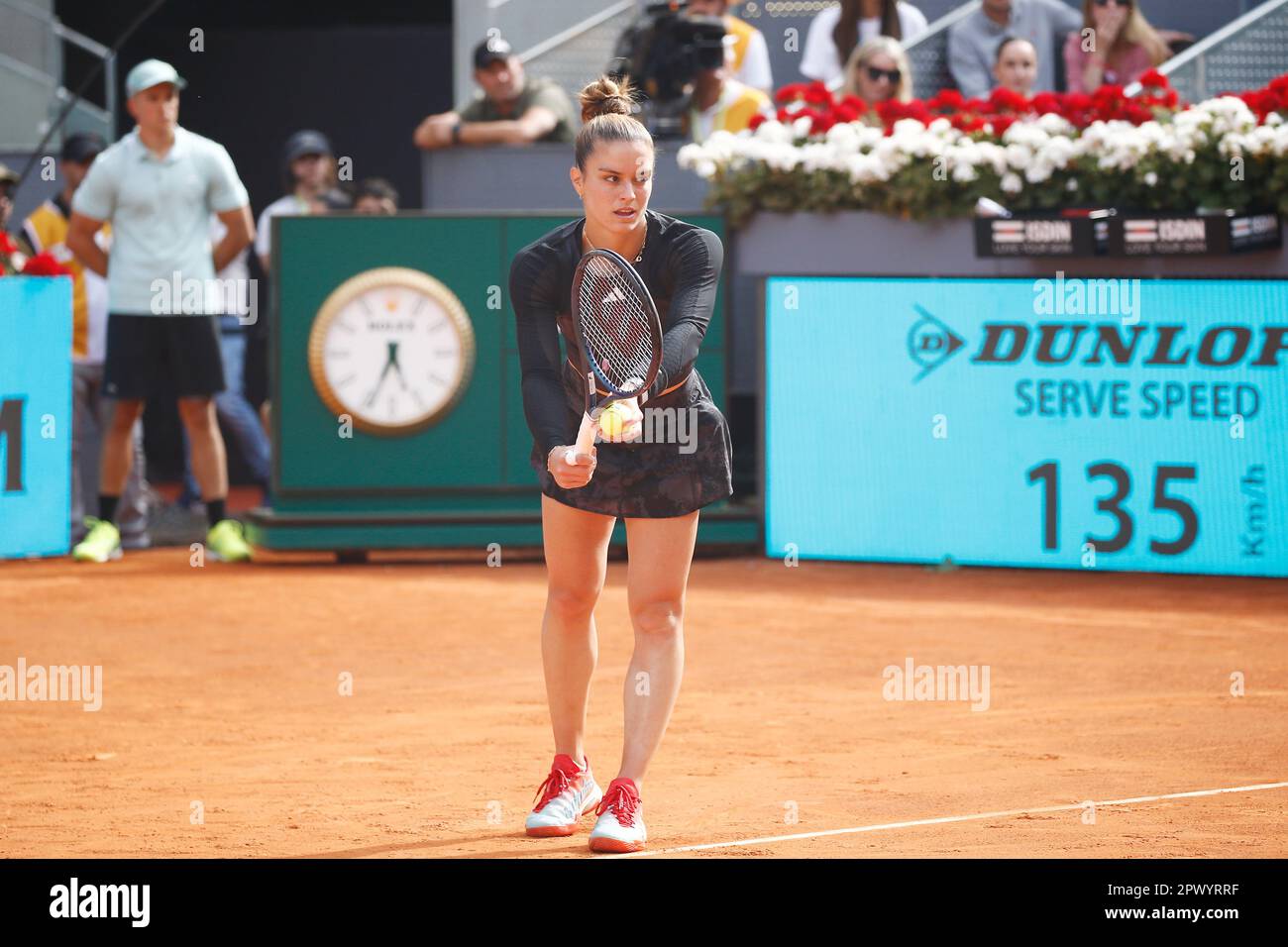 Madrid, Spain. 1st May, 2023. Maria Sakkari (GRE) Tennis : Maria Sakkari during singles round of 16 match against Paula Badosa on the WTA 1000 tournaments Mutua Madrid Open tennis tournament at the Caja Magica in Madrid, Spain . Credit: Mutsu Kawamori/AFLO/Alamy Live News Stock Photo