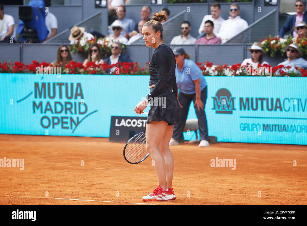 Madrid, Spain. 1st May, 2023. Maria Sakkari (GRE) Tennis : Maria Sakkari during singles round of 16 match against Paula Badosa on the WTA 1000 tournaments Mutua Madrid Open tennis tournament at the Caja Magica in Madrid, Spain . Credit: Mutsu Kawamori/AFLO/Alamy Live News Stock Photo