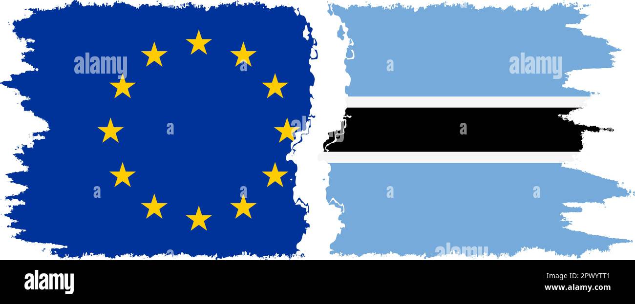 Botswana and European Union grunge flags connection, vector Stock