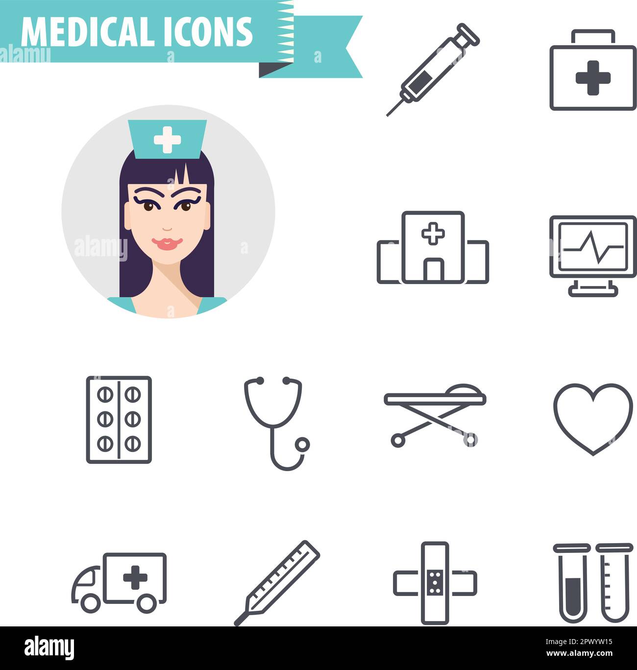 vector set of line medical black and white icons isolated Stock Vector ...