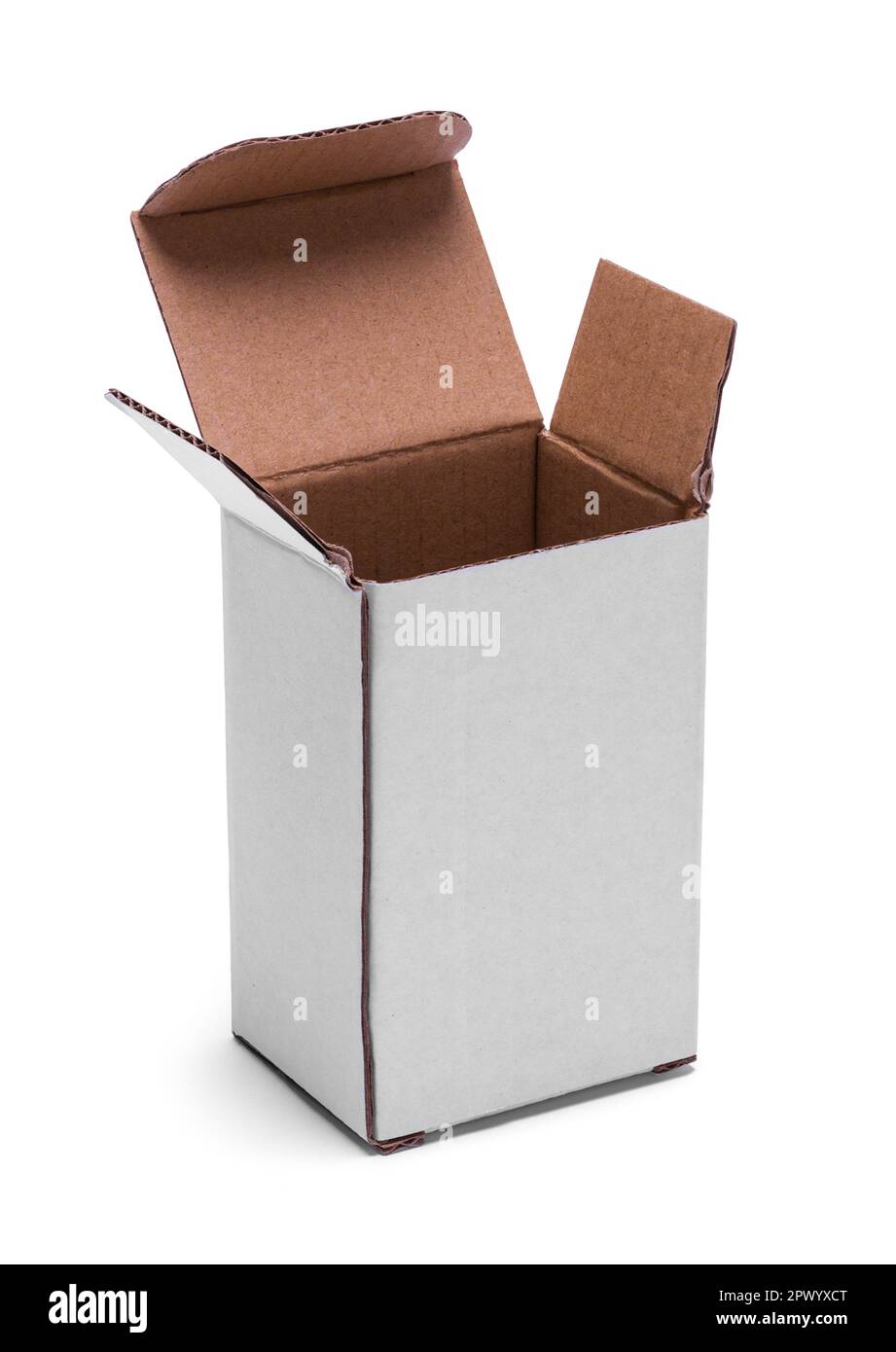 Open Rectangle Box Cut Out On White. Stock Photo