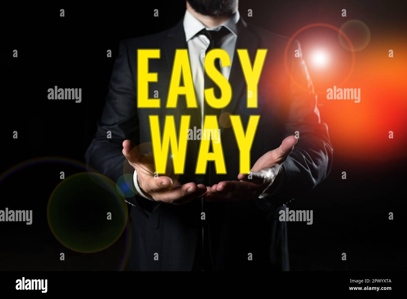 Hand writing sign Easy Way, Business overview making hard decision between two less and more effort method Stock Photo
