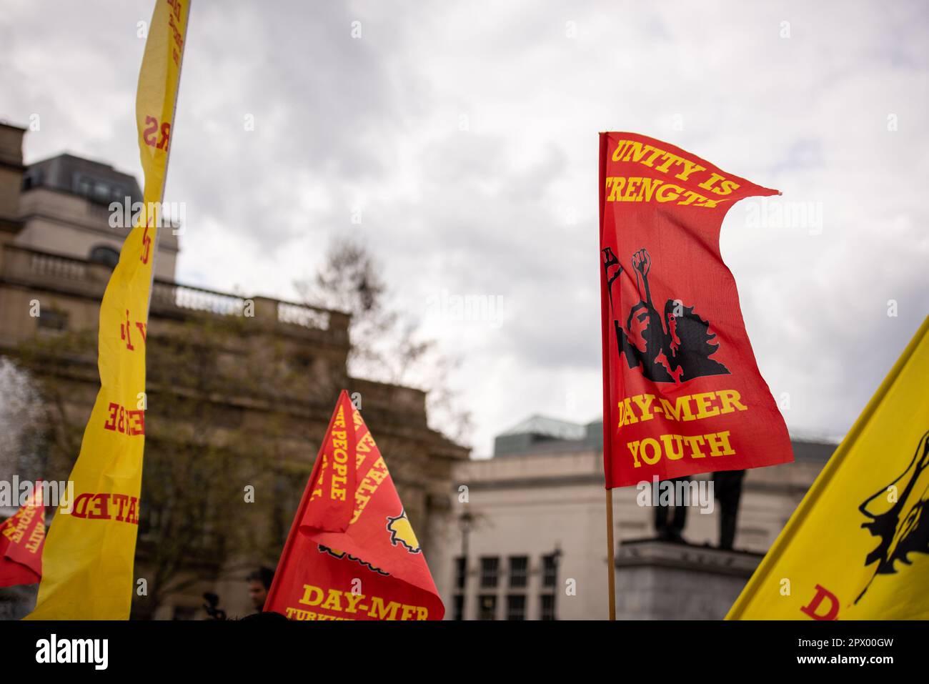 London, UK. 01st May, 2023. Banners are displayed during the London May Day Rally and March. London May Day Organising Committee fight for proper pay and working conditions, save jobs and services and scrap anti-union laws. Credit: SOPA Images Limited/Alamy Live News Stock Photo