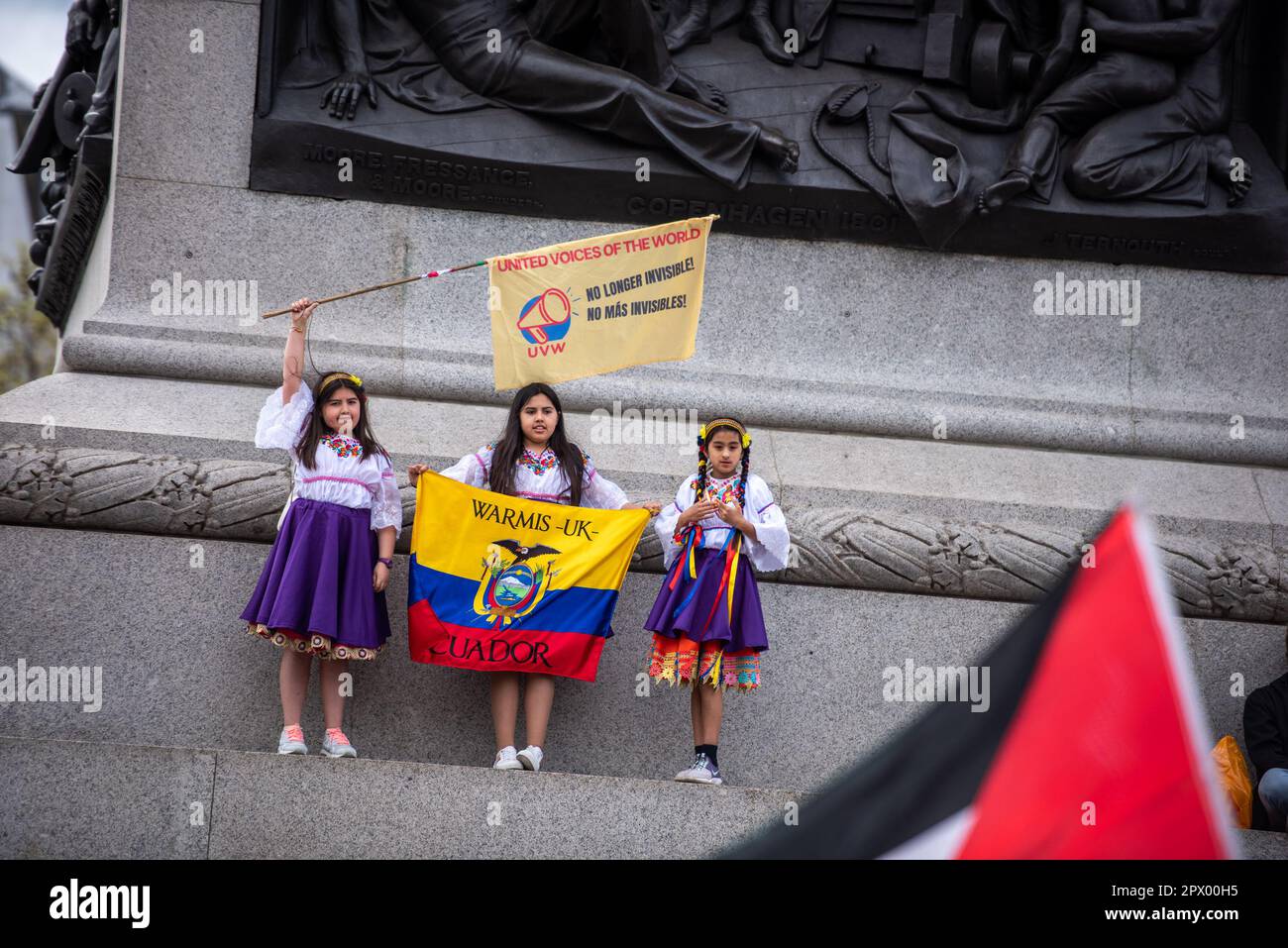 London, UK. 01st May, 2023. Children hold banners during the London May Day Rally and March. London May Day Organising Committee fight for proper pay and working conditions, save jobs and services and scrap anti-union laws. Credit: SOPA Images Limited/Alamy Live News Stock Photo