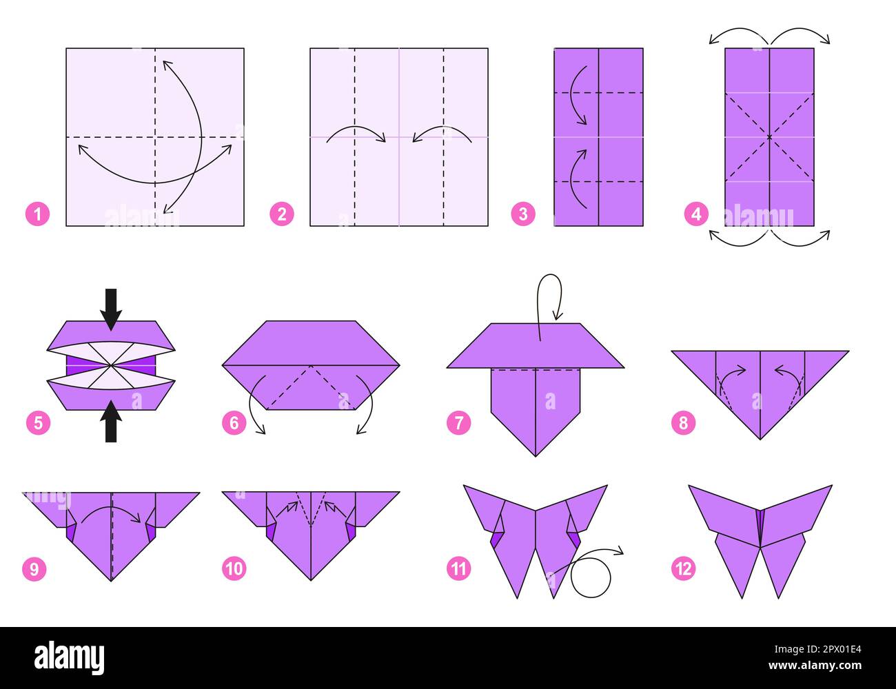 Origami butterfly instructions Cut Out Stock Images & Pictures - Alamy