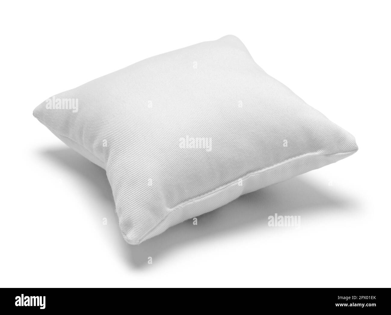 Small Square Pillow Cut Out on White. Stock Photo