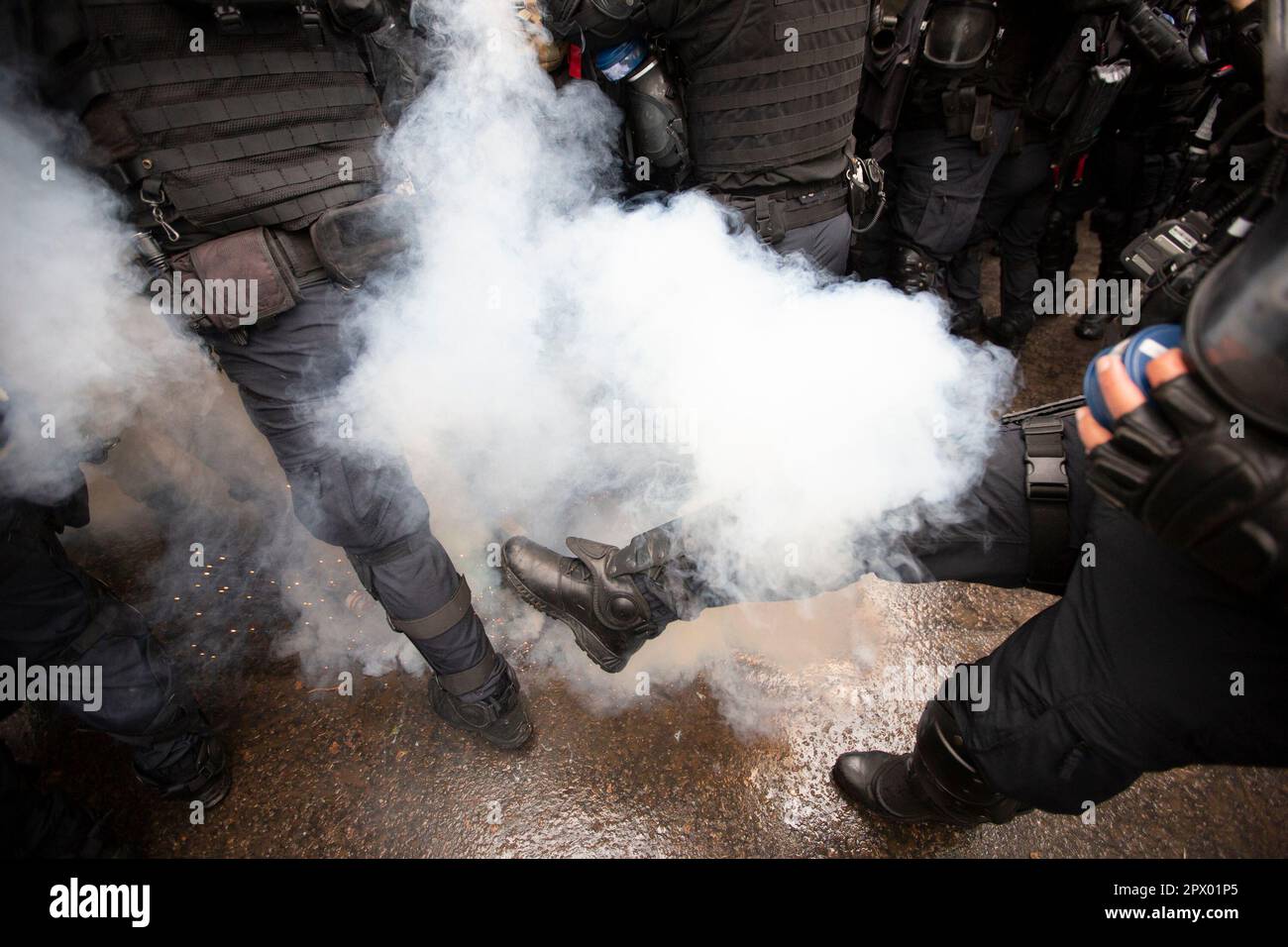 Demonstrators and French Police clash during the Mayday riots on 1st ...