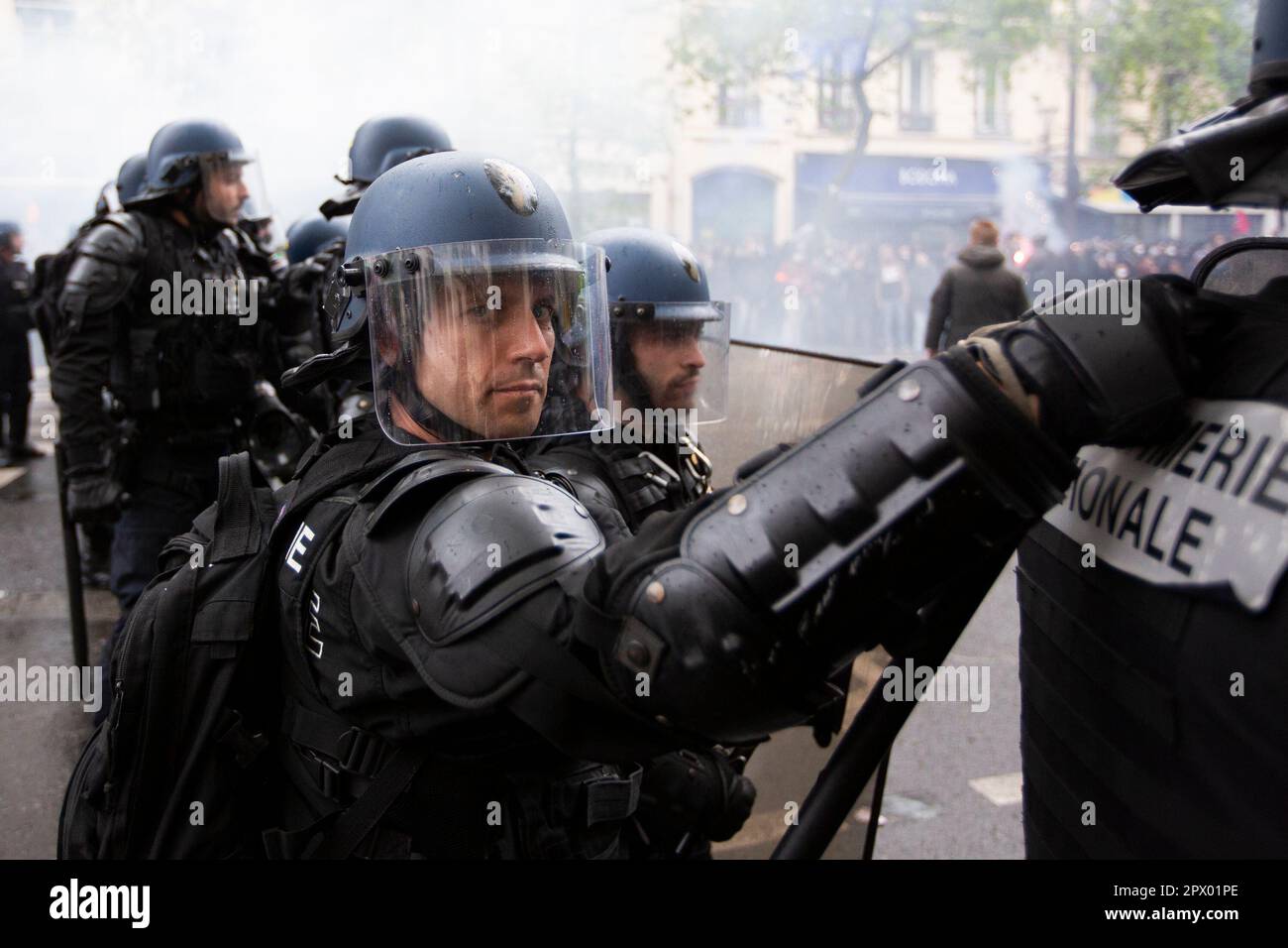 Demonstrators and French Police clash during the Mayday riots on 1st ...