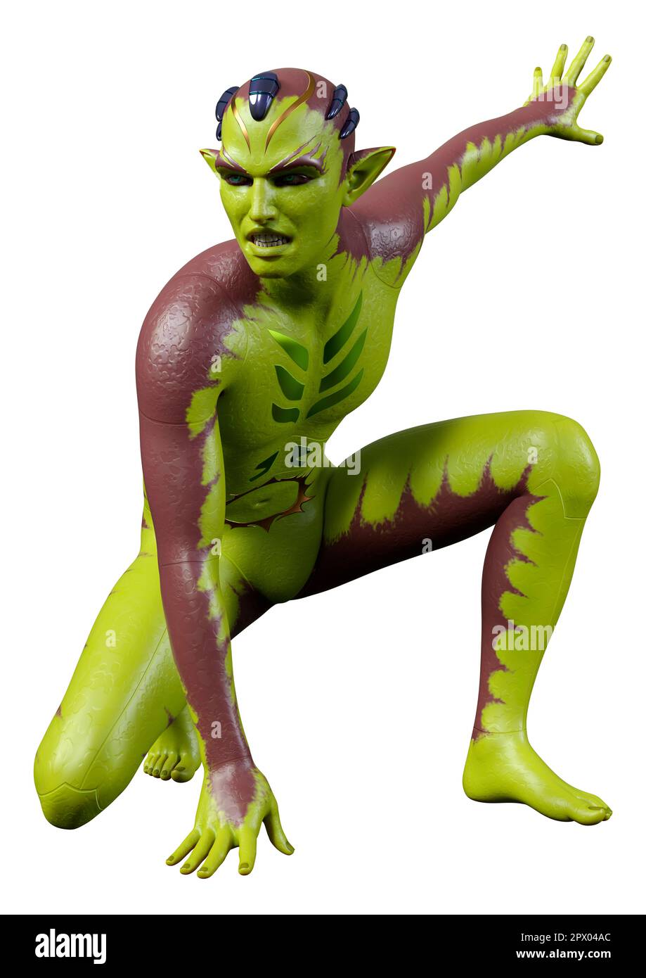 3D rendering of a green alien isolated on white background Stock Photo ...