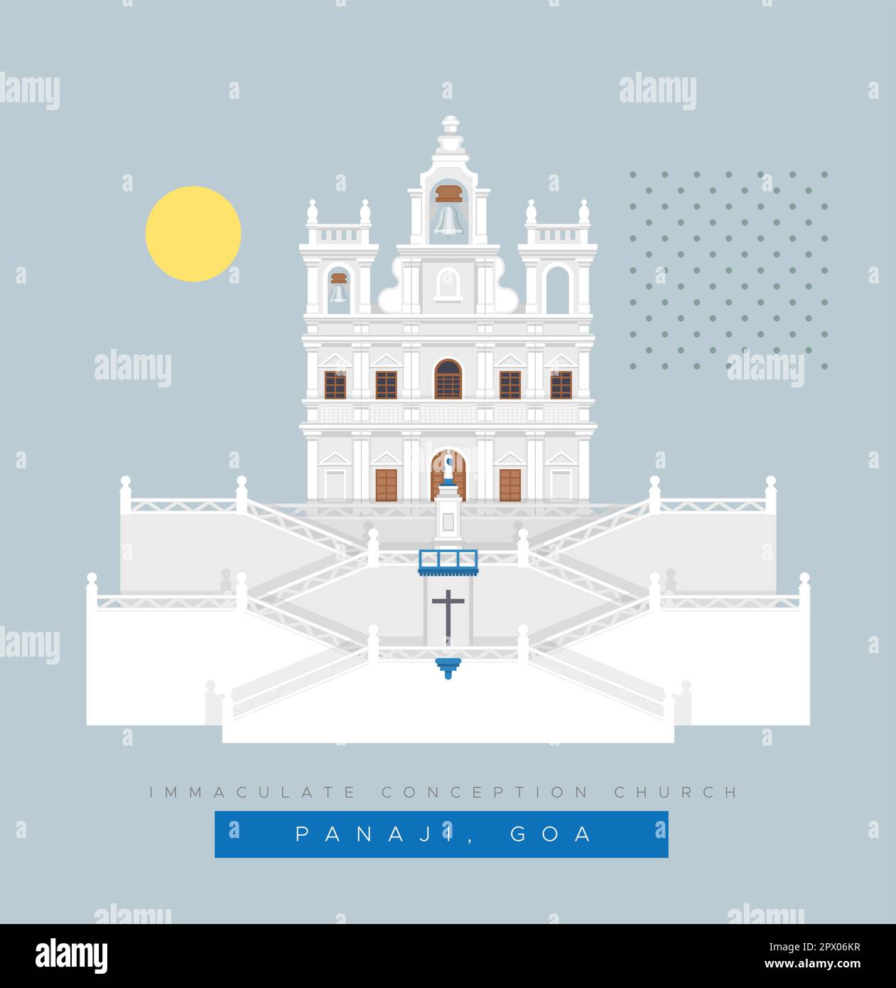 Our Lady of the Immaculate Conception Church - Panaji - Goa - Stock Illustration as EPS 10 File Stock Vector