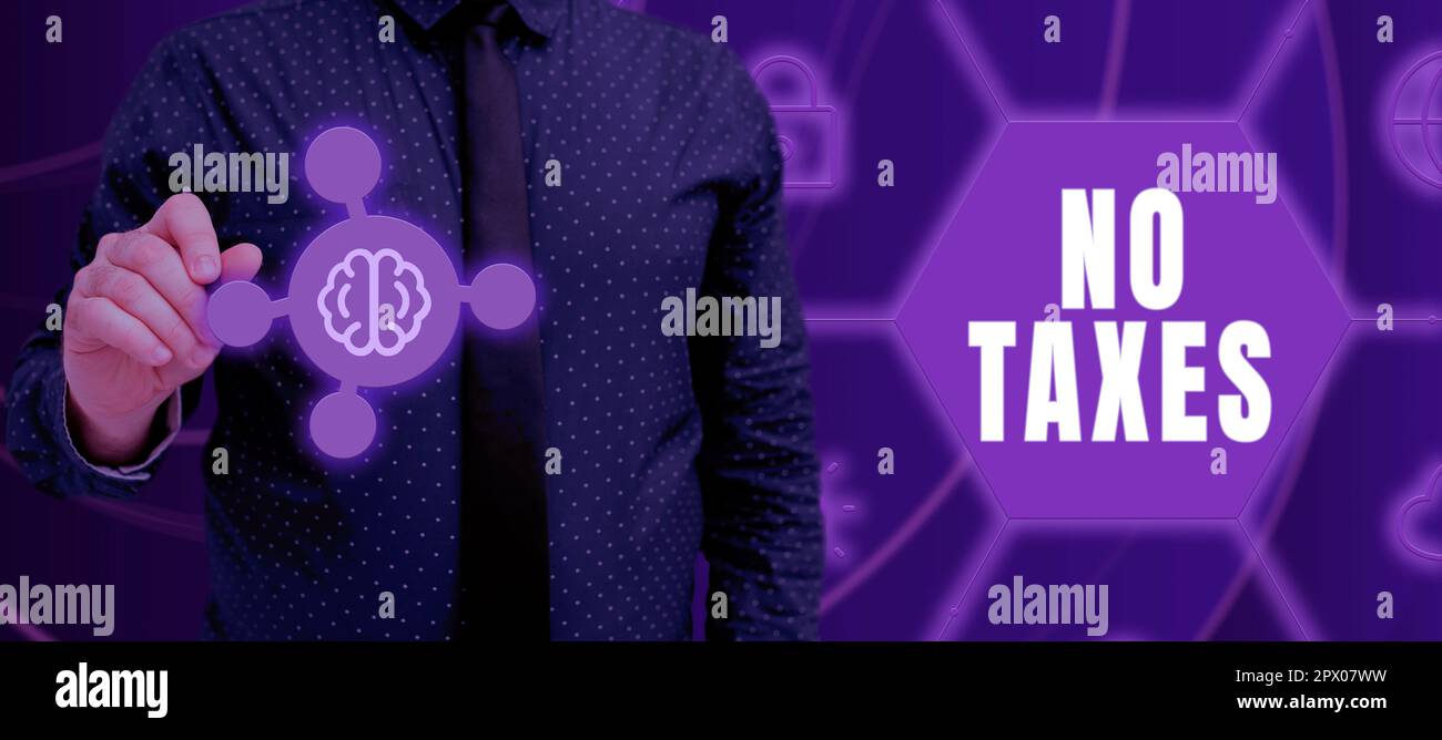 Conceptual caption No Taxes, Word Written on certain types of goods and
