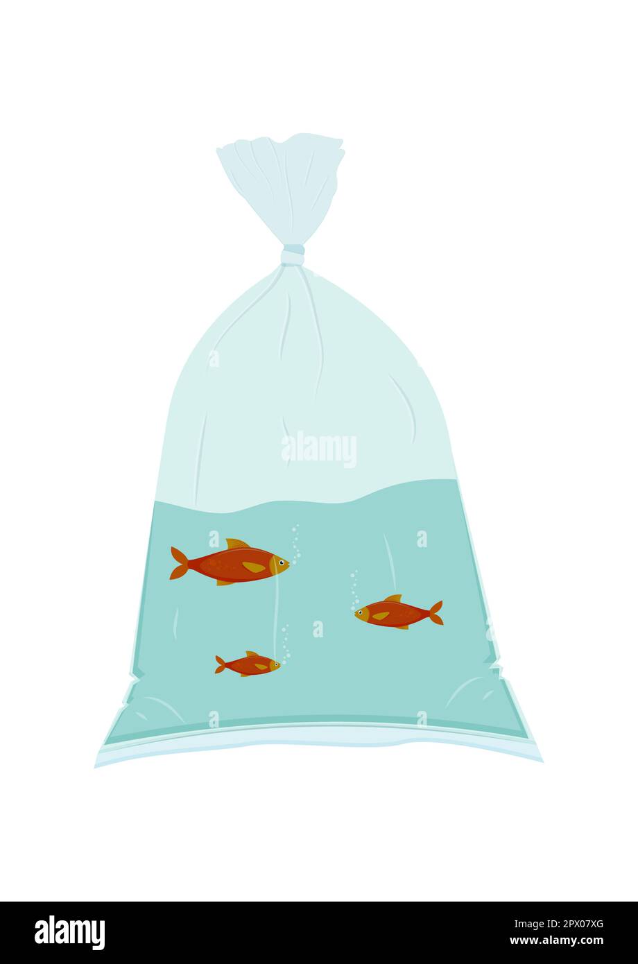 Goldfish Swim in a Plastic Bag Vector Isolated on White Background Stock Vector