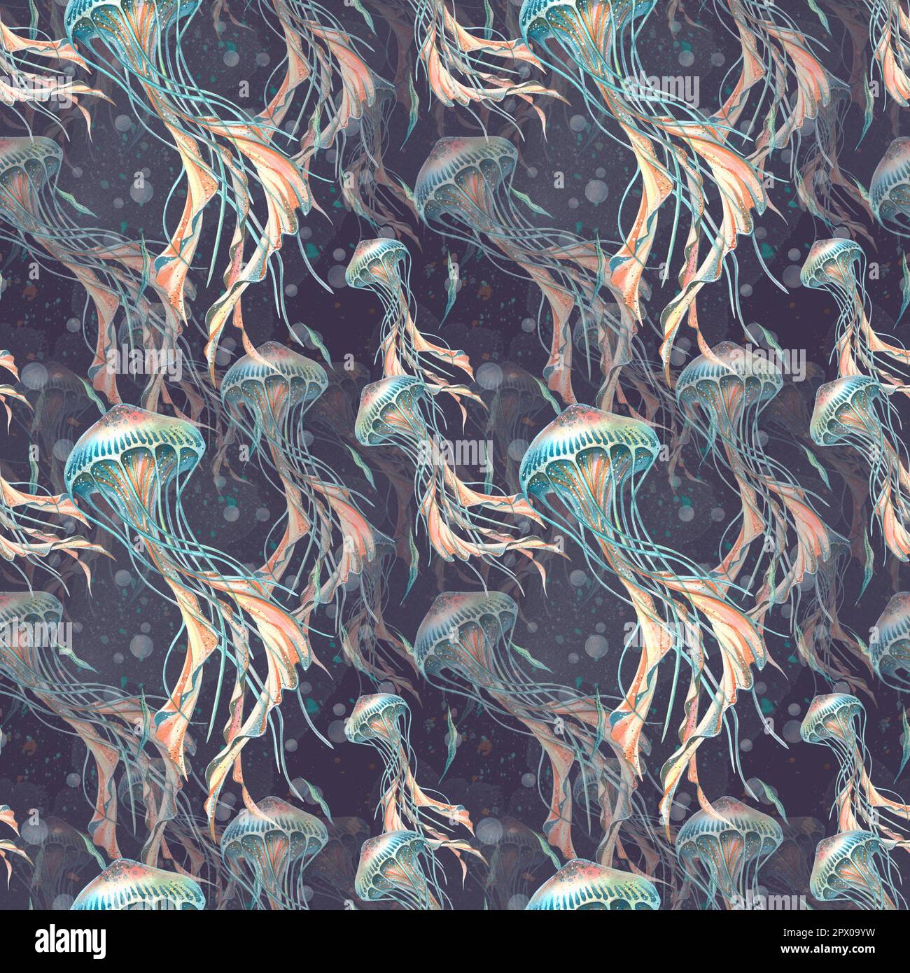 Sea jellyfish floating in the sea, ocean on a dark blue background ...