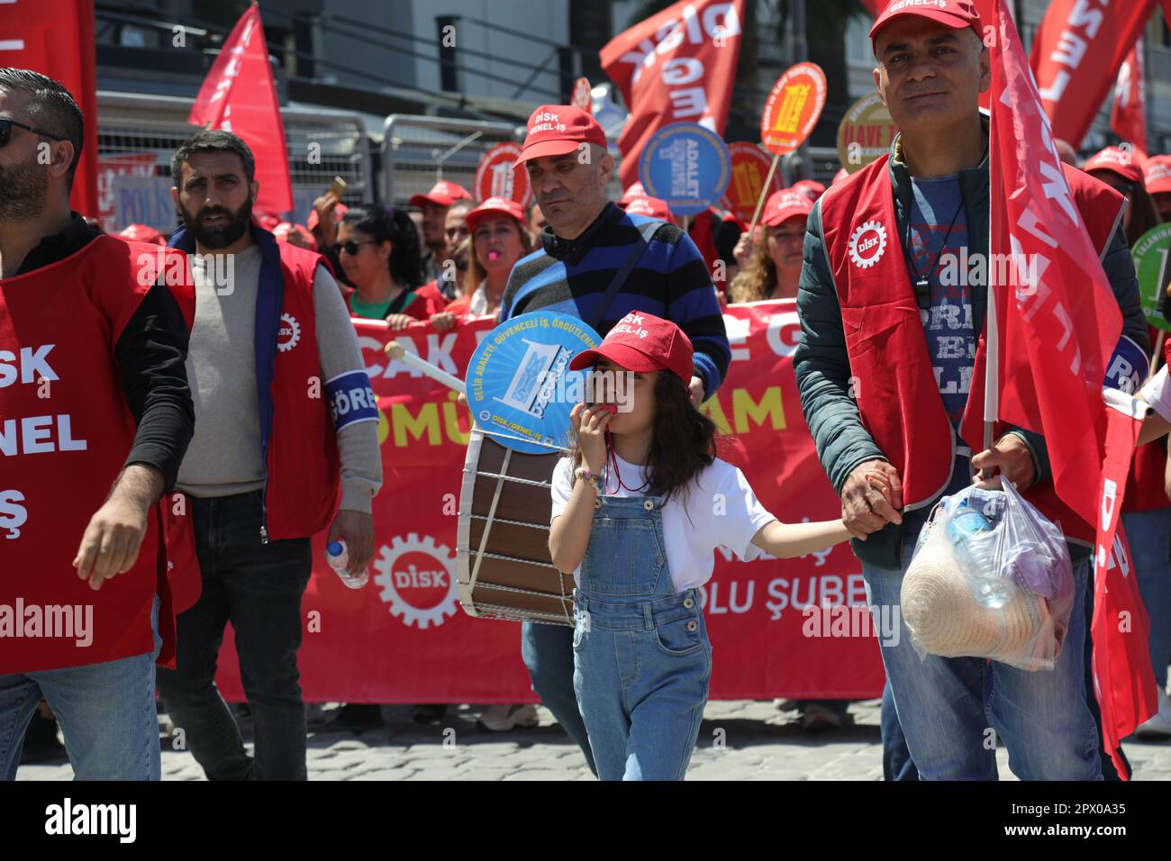 Konak, Izmir - Turkey - 05,01,2023:  Labor unions and political parties celebrate May 1, International Workers' Day in Izmir, Turkey. Stock Photo