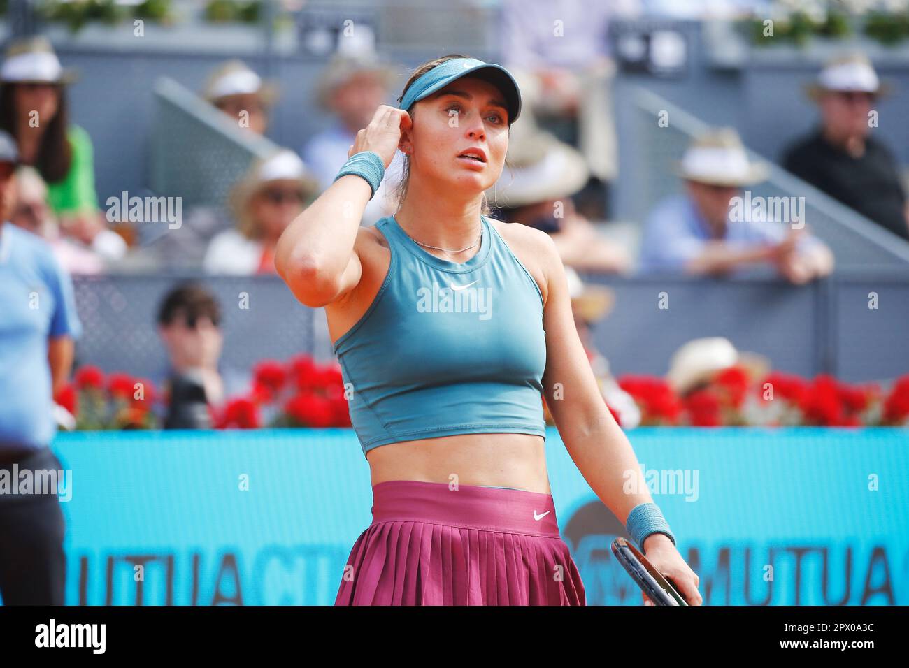 Madrid, Spain. 1st May, 2023. Paula Badosa (ESP) Tennis : Paula Badosa during singles round of 16 match against Maria Sakkari on the WTA 1000 tournaments Mutua Madrid Open tennis tournament at the Caja Magica in Madrid, Spain . Credit: Mutsu Kawamori/AFLO/Alamy Live News Stock Photo