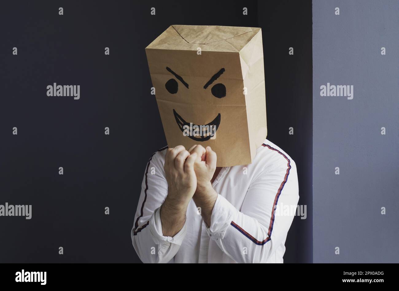 Person unrecognizable face shows hand hi-res stock photography and ...
