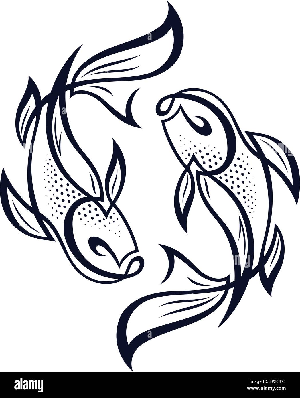 One Line Drawing of Pisces Tattoo Design Stock Vector