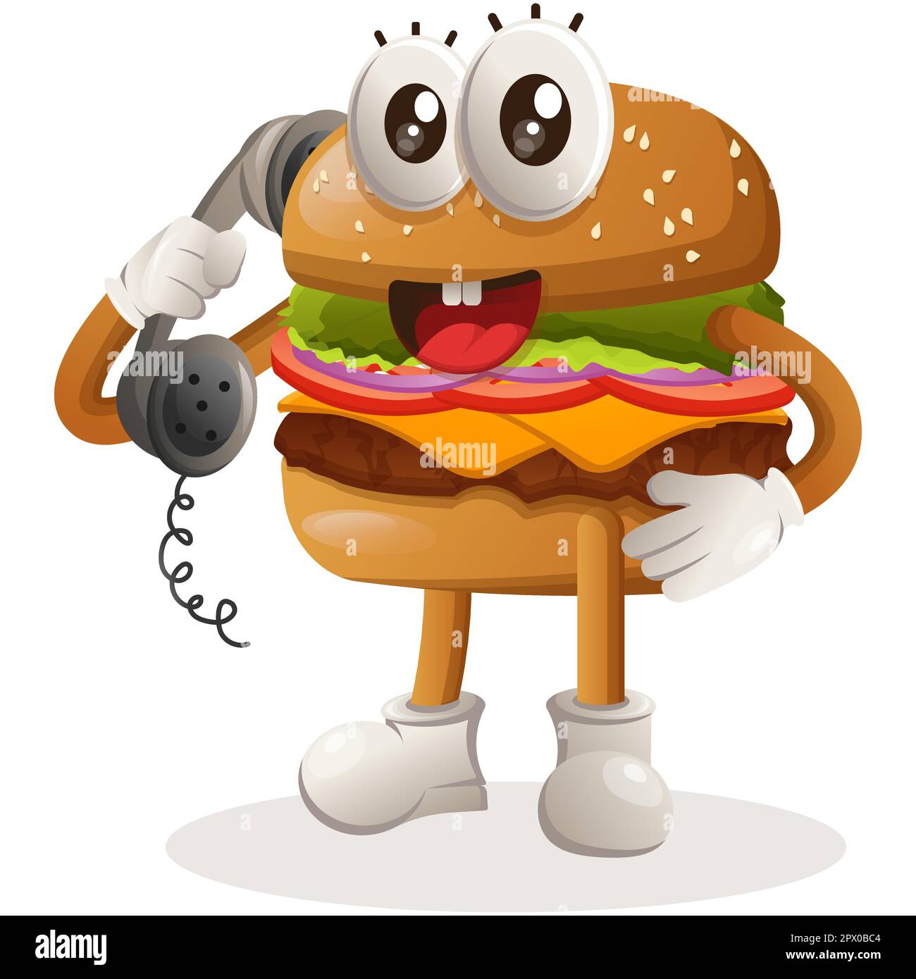 Cute burger mascot design pick up the phone, answering phone calls ...
