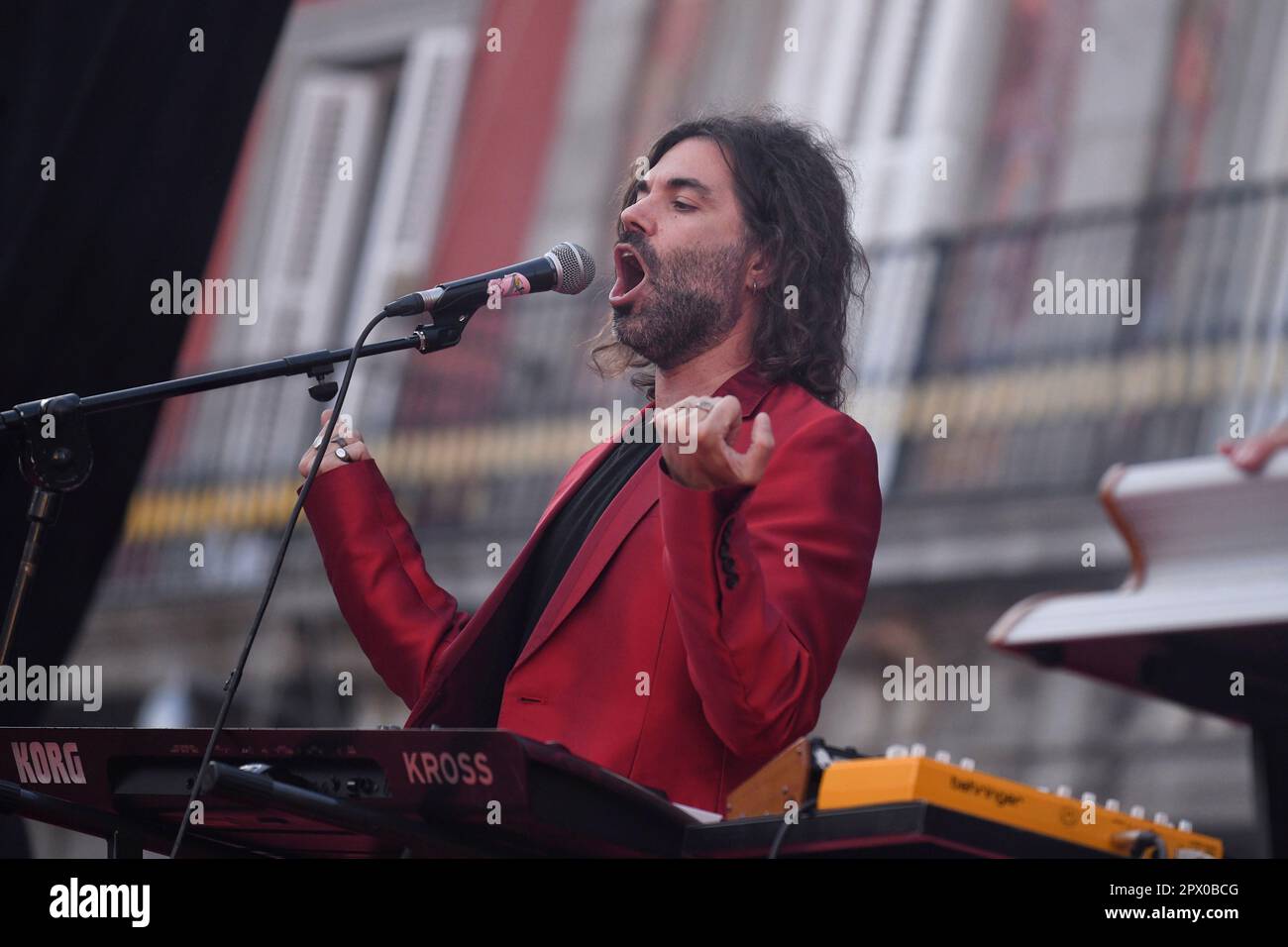 The artist Joe Crepúsculo performs on the occasion of the Fiestas del 2 de  mayo, in the Plaza Mayor, on the 1st of May 2023, in Madrid (Spain).  Crepúsculo stars in one