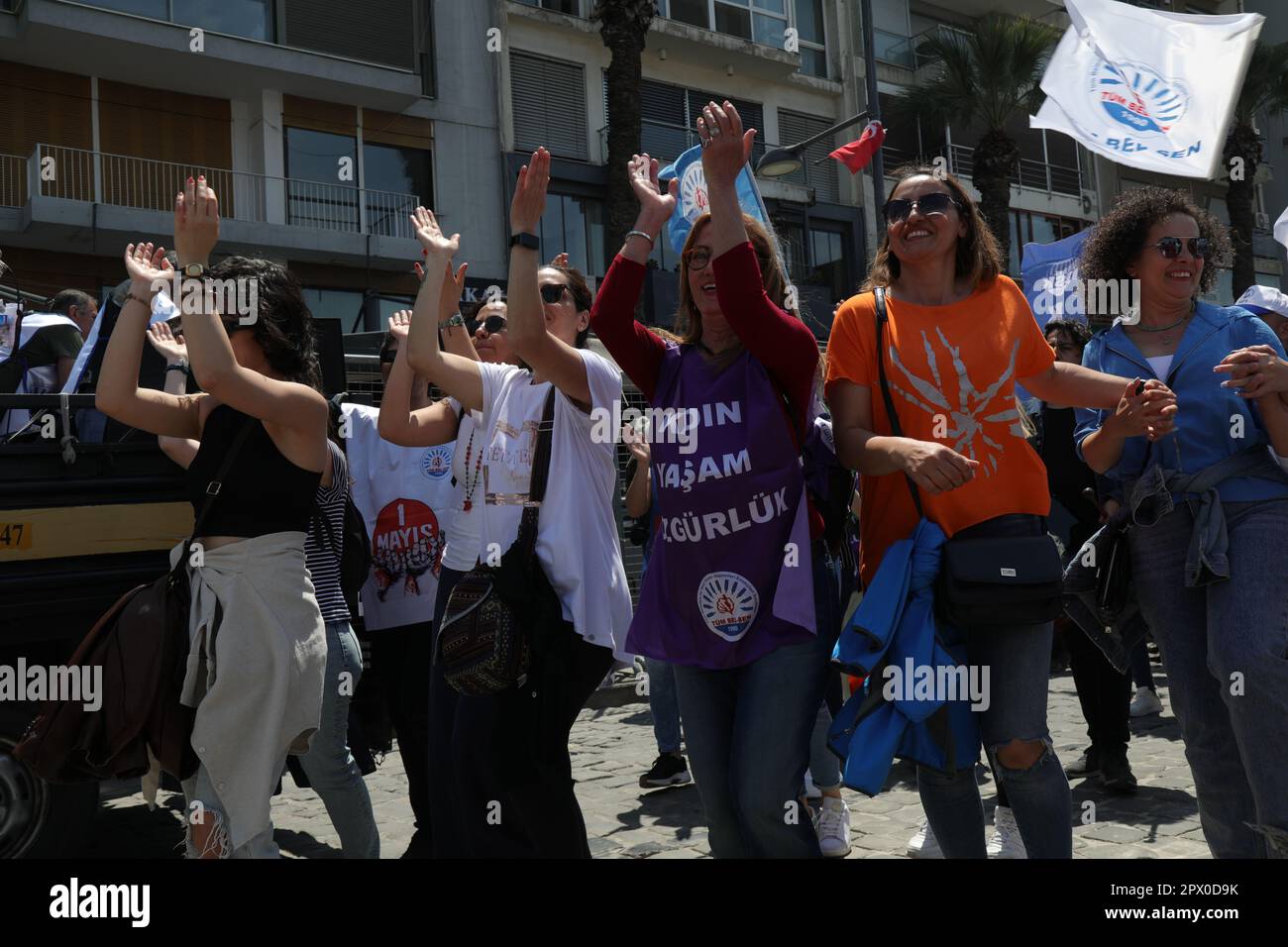 Konak, Izmir - Turkey - 05,01,2023:  Labor unions and political parties celebrate May 1, International Workers' Day in Izmir, Turkey. Stock Photo