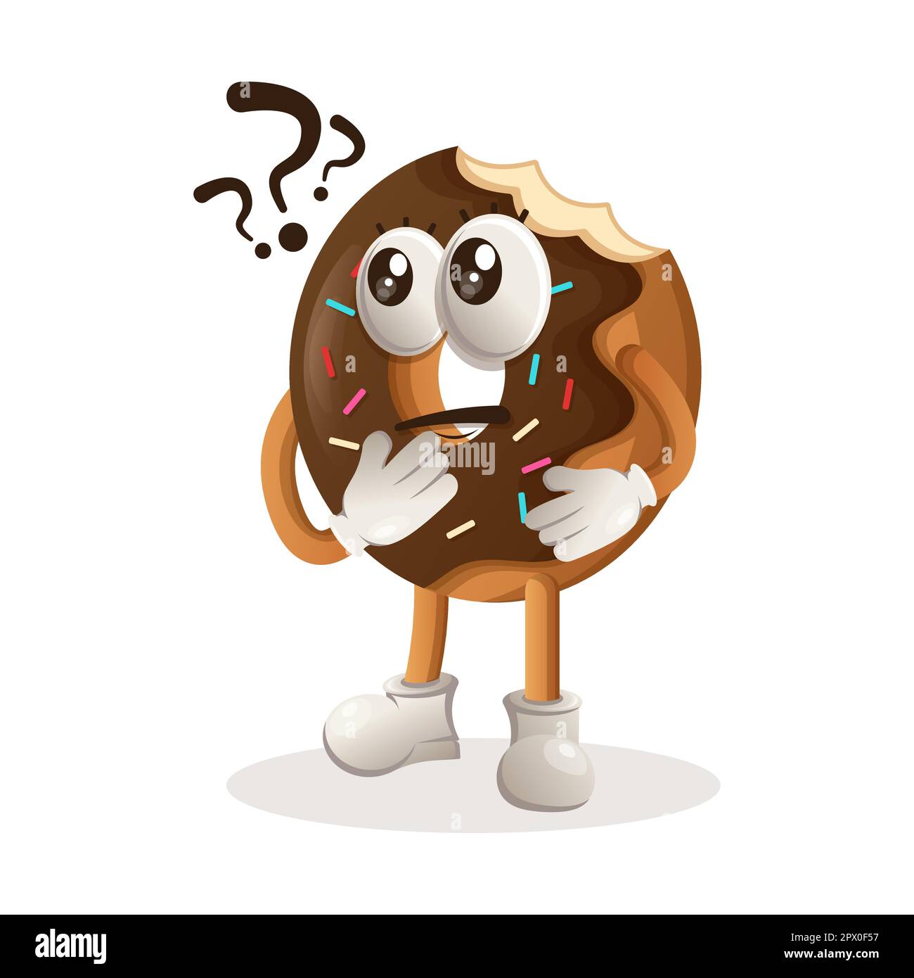 Cute donut mascot asking questions. Perfect for food store, small business or e-Commerce, merchandise and sticker, banner promotion, food review blog Stock Vector