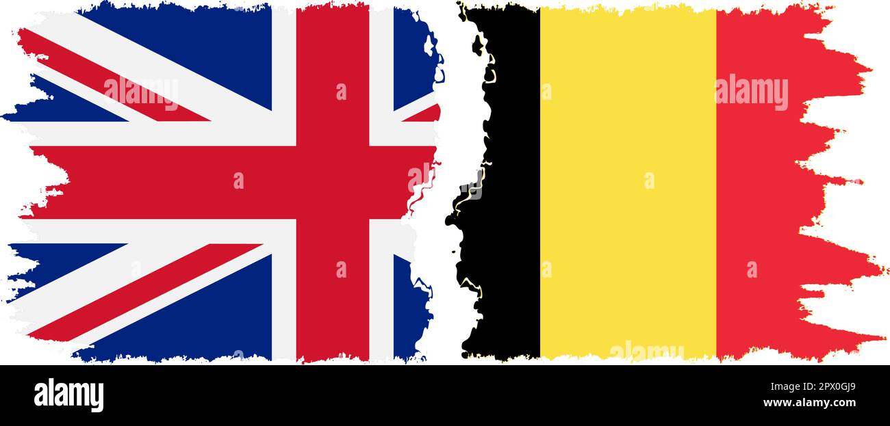 Belgium and UK grunge flags connection, vector Stock Vector