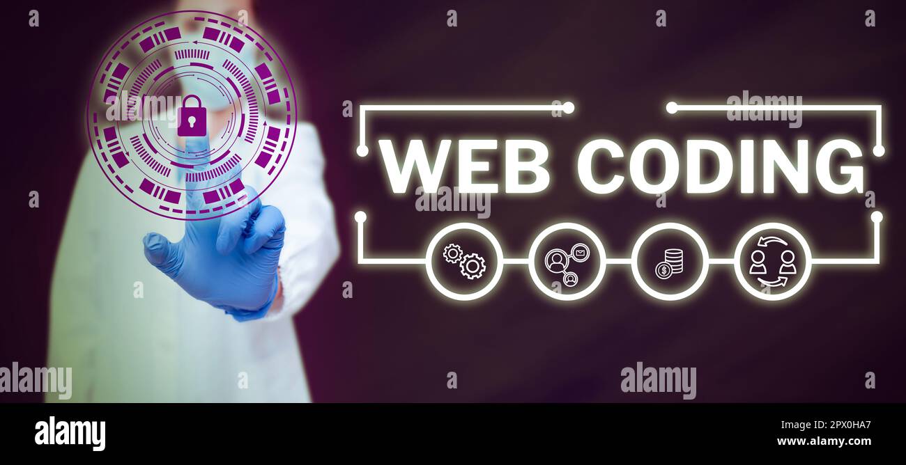 Text showing inspiration Web Coding, Business approach work involved in developing a web site for the Internet Stock Photo