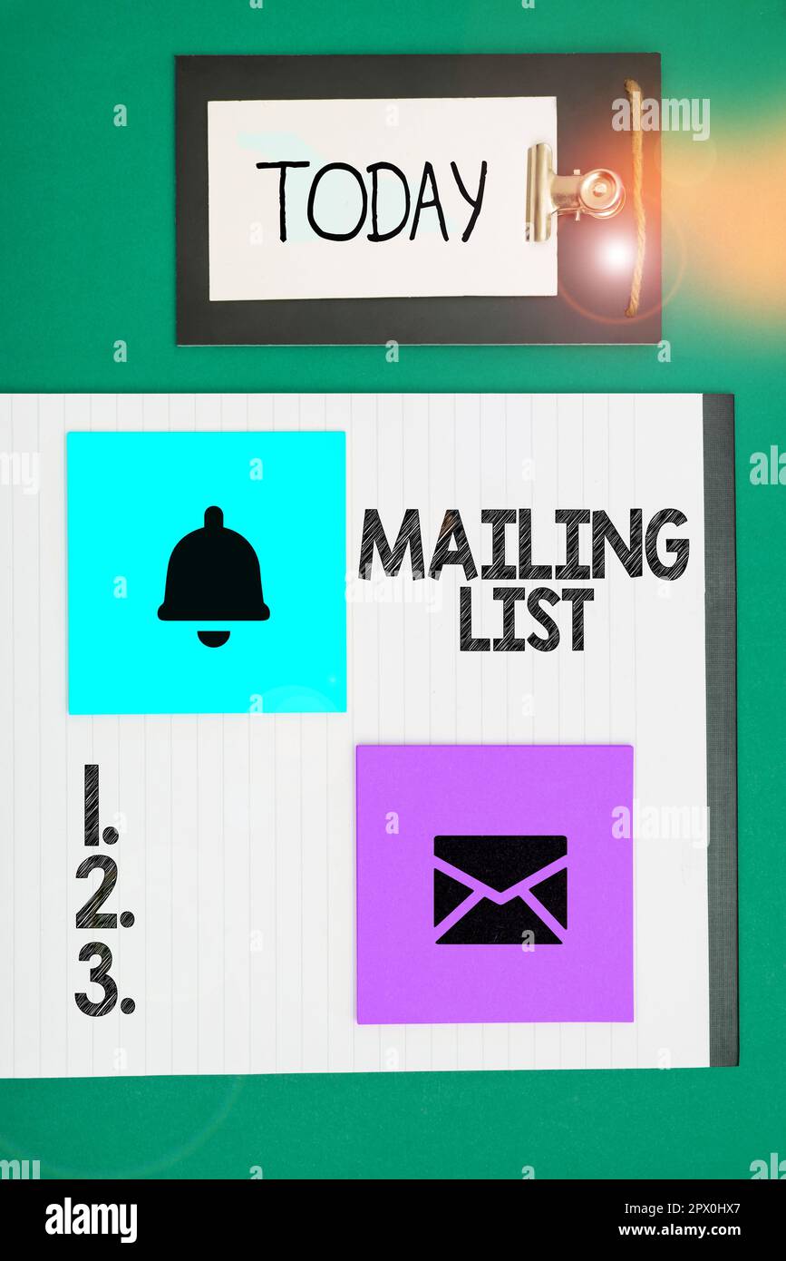 Text showing inspiration Mailing List, Concept meaning list of people ...