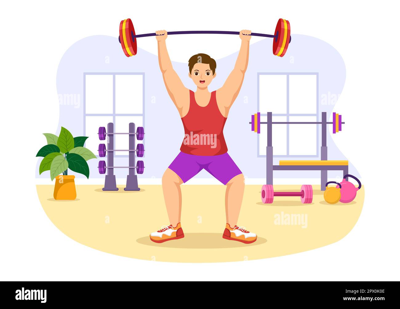 Weightlifting Sport Illustration with Athlete Lifts a Heavy Barbell ...