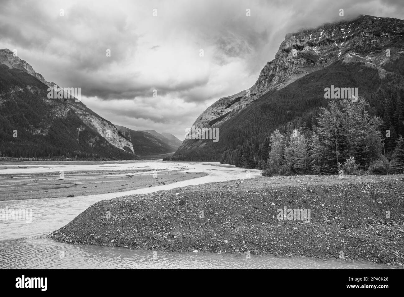 Bow River Valley at Fiield, British Columbia, Canada in the Rocky Mountains. Stock Photo