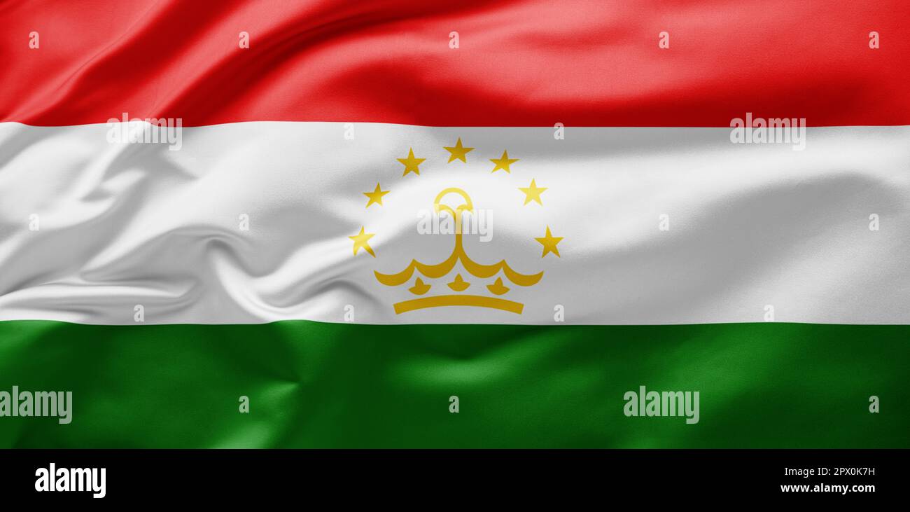 Waving national flag of Tajikistan Stock Photo